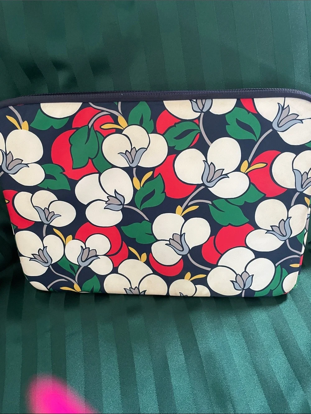 kate spade lap top bag - navy floral sleeve with red, white & green accents